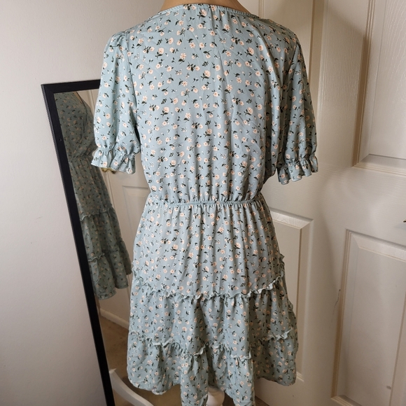 Inspired Hearts - Light Blue Floral Ruffle Dress, Size M - Picture 8 of 10